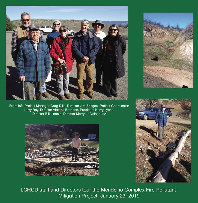 Montage with pictures of the LCRCD staff and directors touring the Mendocino Complex Fire Pollutant Mitigration Project
